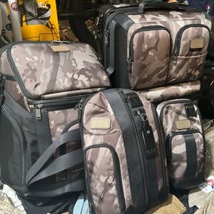 Tumi Brown and Black Camouflage Travel Bag Set